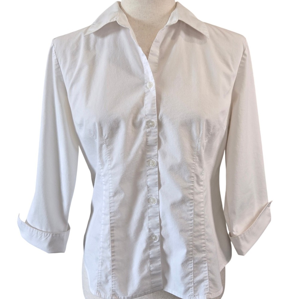 Notations Button Down Shirt Womens PM (S) White Professional 3/4 Sleeve Tailored - Picture 5 of 9